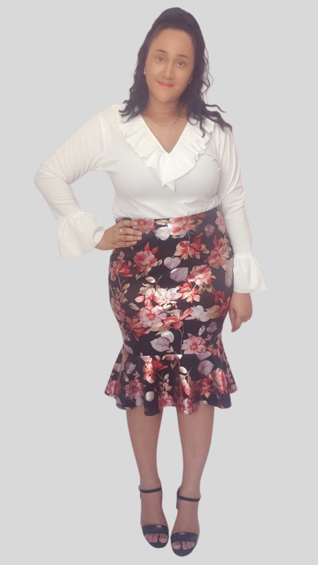 Mid-size Floral Metallic Flare Hem Skirt