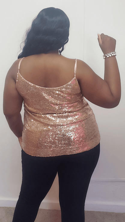 Mid-size Festive Gold Sequin Holiday Cami Top