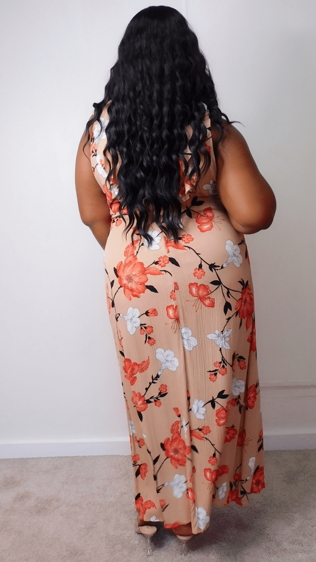 Plus Size Tan Floral Maxi Wrap Dress