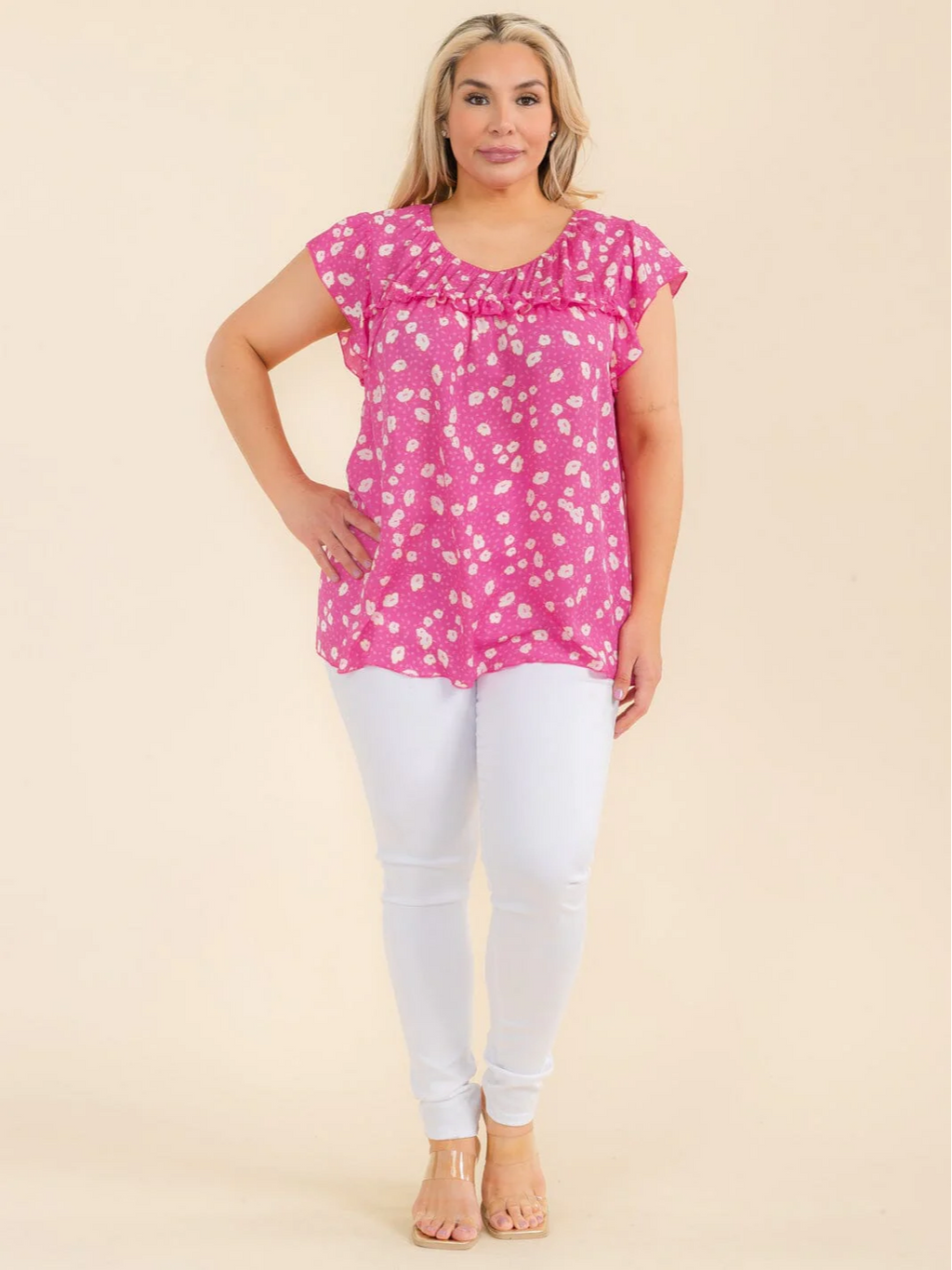 Plus Size Pink Floral Tunic Blouse - VT28292