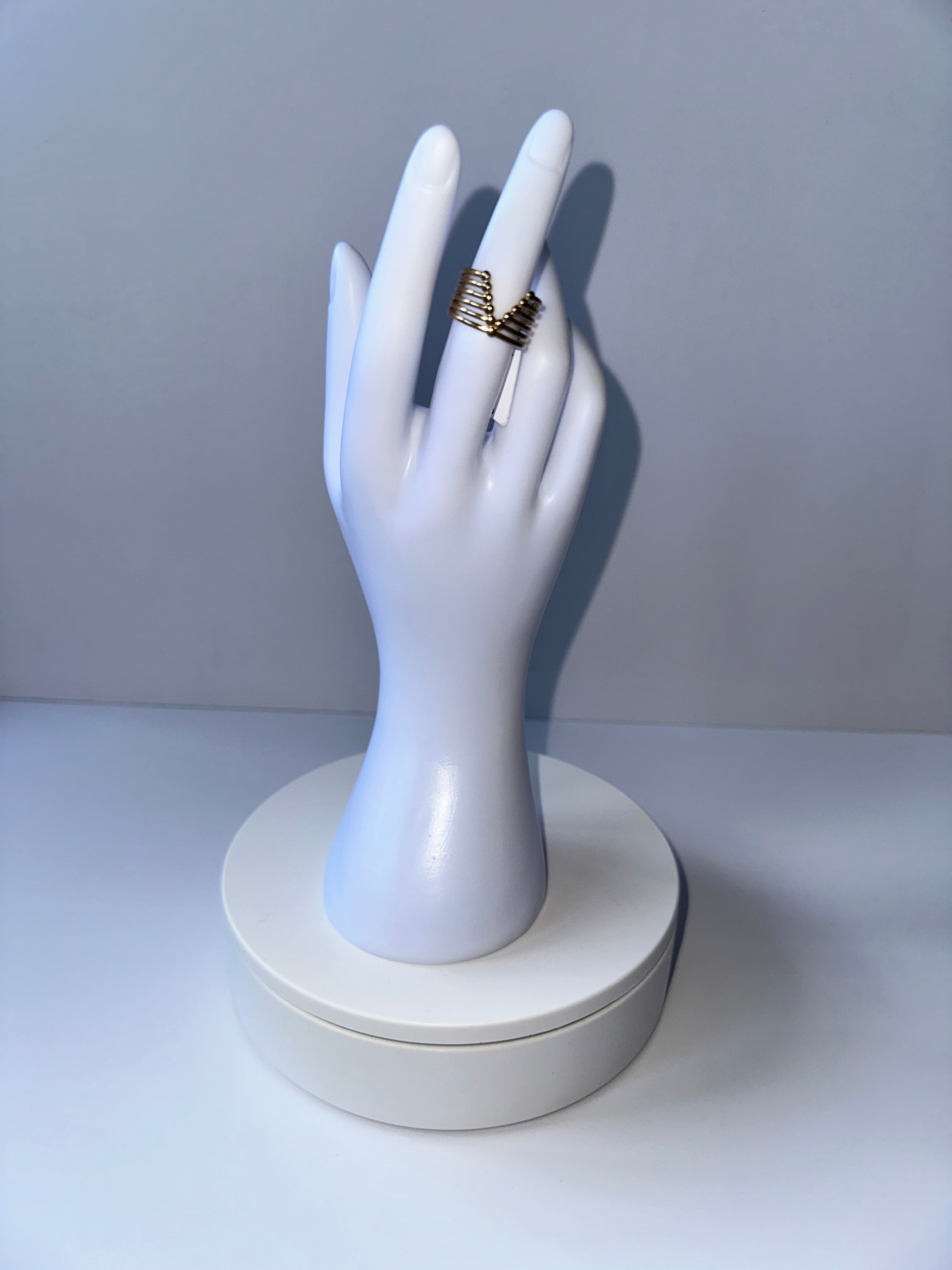 Stainless Steel Adjustable Pyramids Gold Ring - 1599