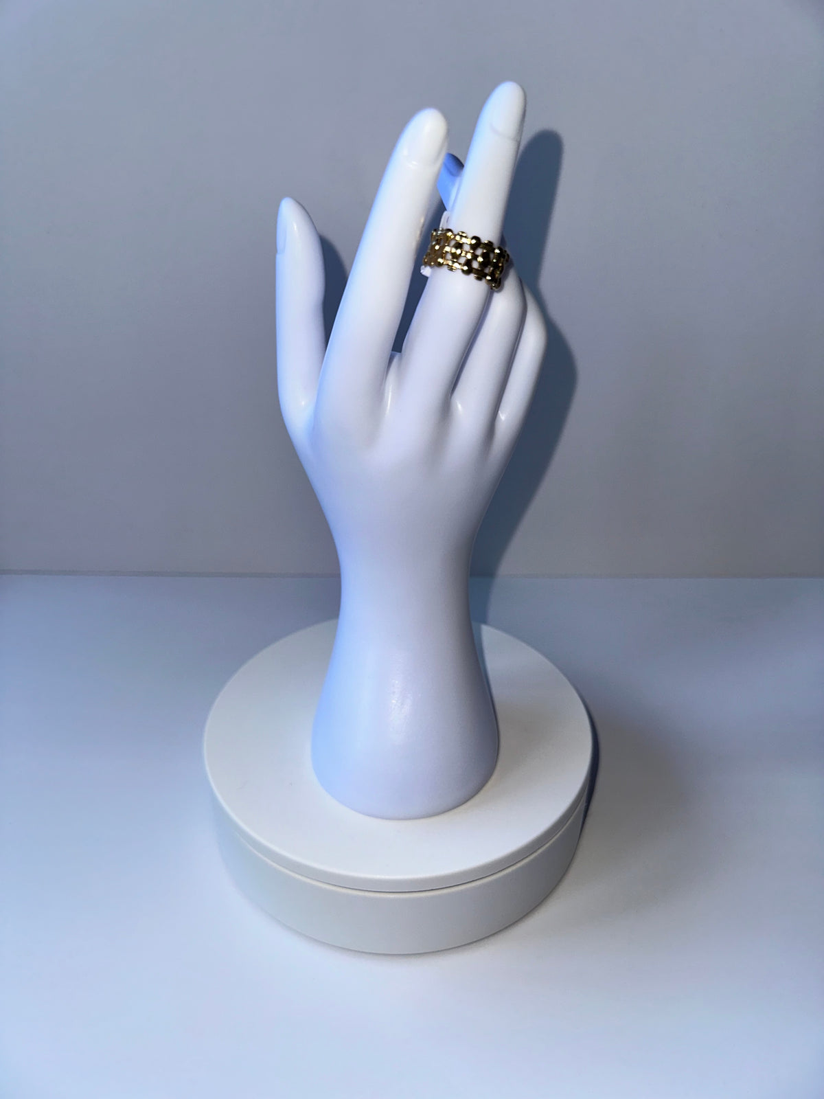 Stainless Steel Adjustable Fenced Gold Ring - 1593