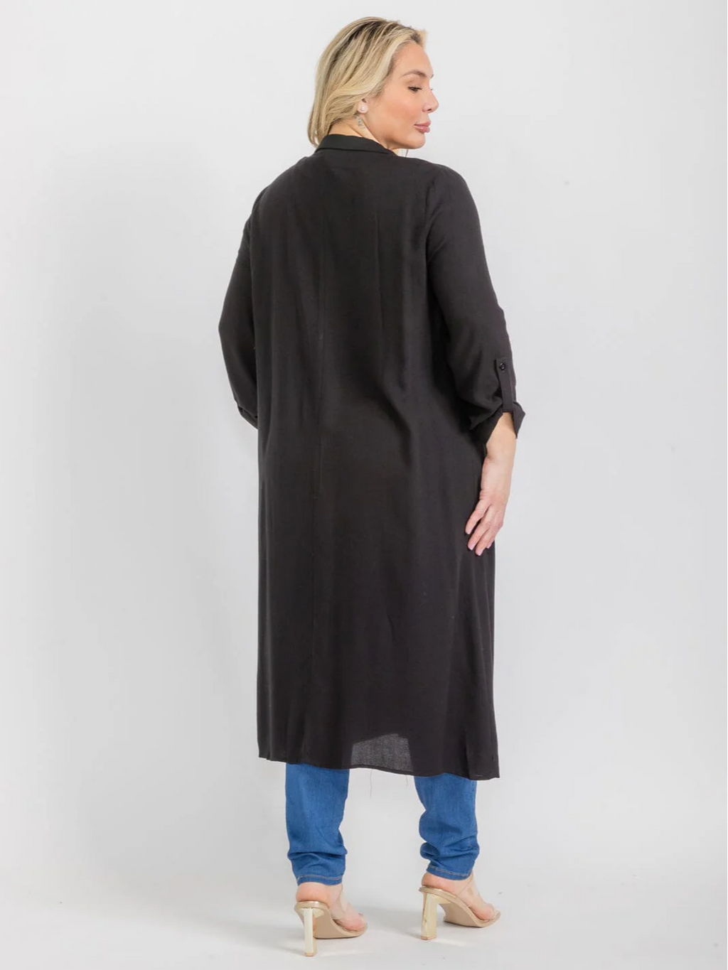 Plus Size Black Open Front Maxi Cardigan - ZB12675