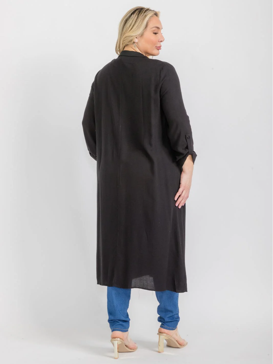 Plus Size Black Open Front Maxi Cardigan - ZB12675